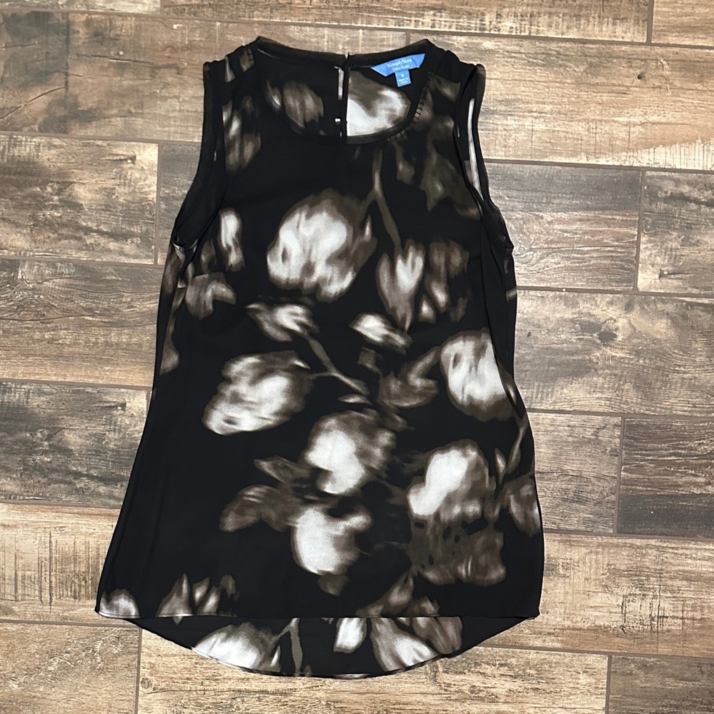 Vera Wang Black and Brown Floral Tank Top